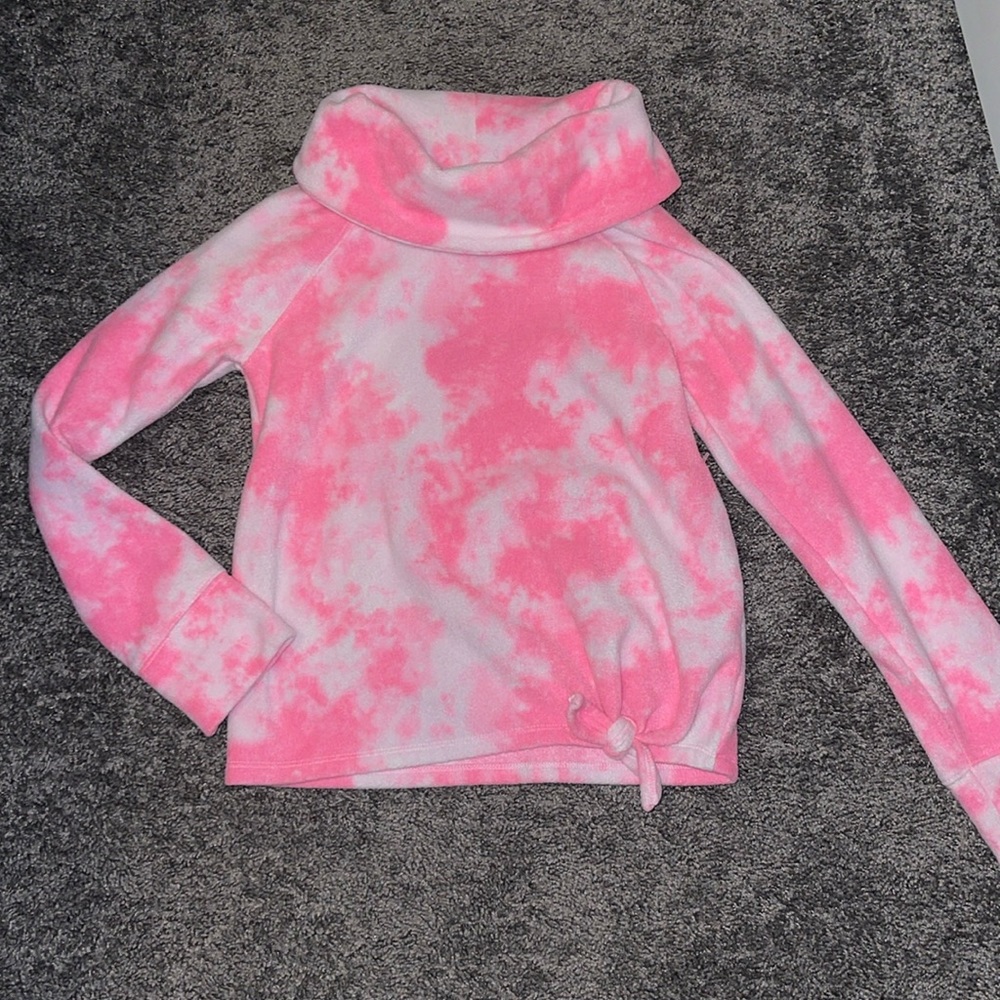 Girls Pink and White Cowl Neck Fleece Top